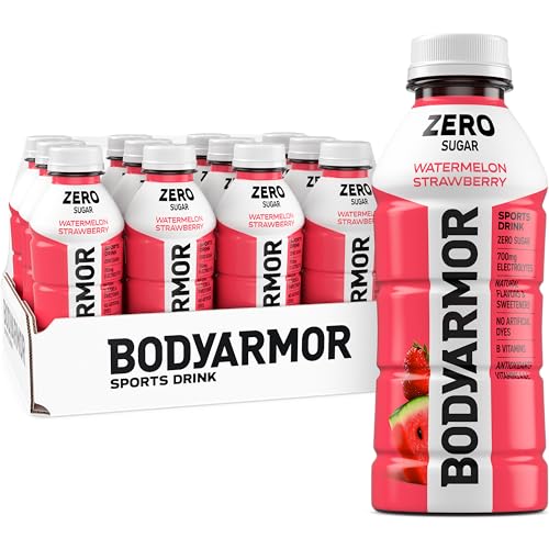 Image of BODYARMOR ZERO Sugar Watermelon Strawberry Electrolyte Drink, Natural Flavors, 16 Fl Oz Bottles (12 Pack), B Vitamins & Antioxidants Sugar Free Hydration
