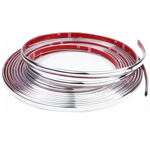 Bande Chrome Voiture 12mm*5M Baguette Adhesive Chrome pour Carrosserie Fenêtre Décoration Extérieure (12mm*5M)