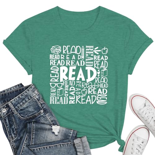 Image of Reading Teacher Shirt Women-Cute Read More Books Short Sleeve Library Book Lovers Daisy Tee Tops