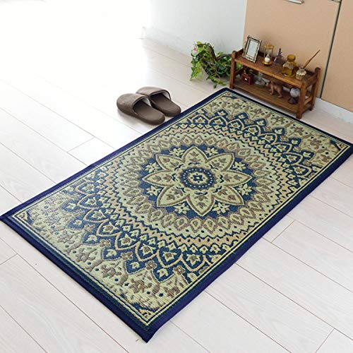 なかね家具 い草 マット ネイビー 防臭 抗菌 防汚 クラシック調 ヨーロピアン 北欧 日本製 純国産 玄関 エントランス 折りたたみ 井草 和風 和モダン 涼感 オールシーズン 約70×120cm 222fcircle