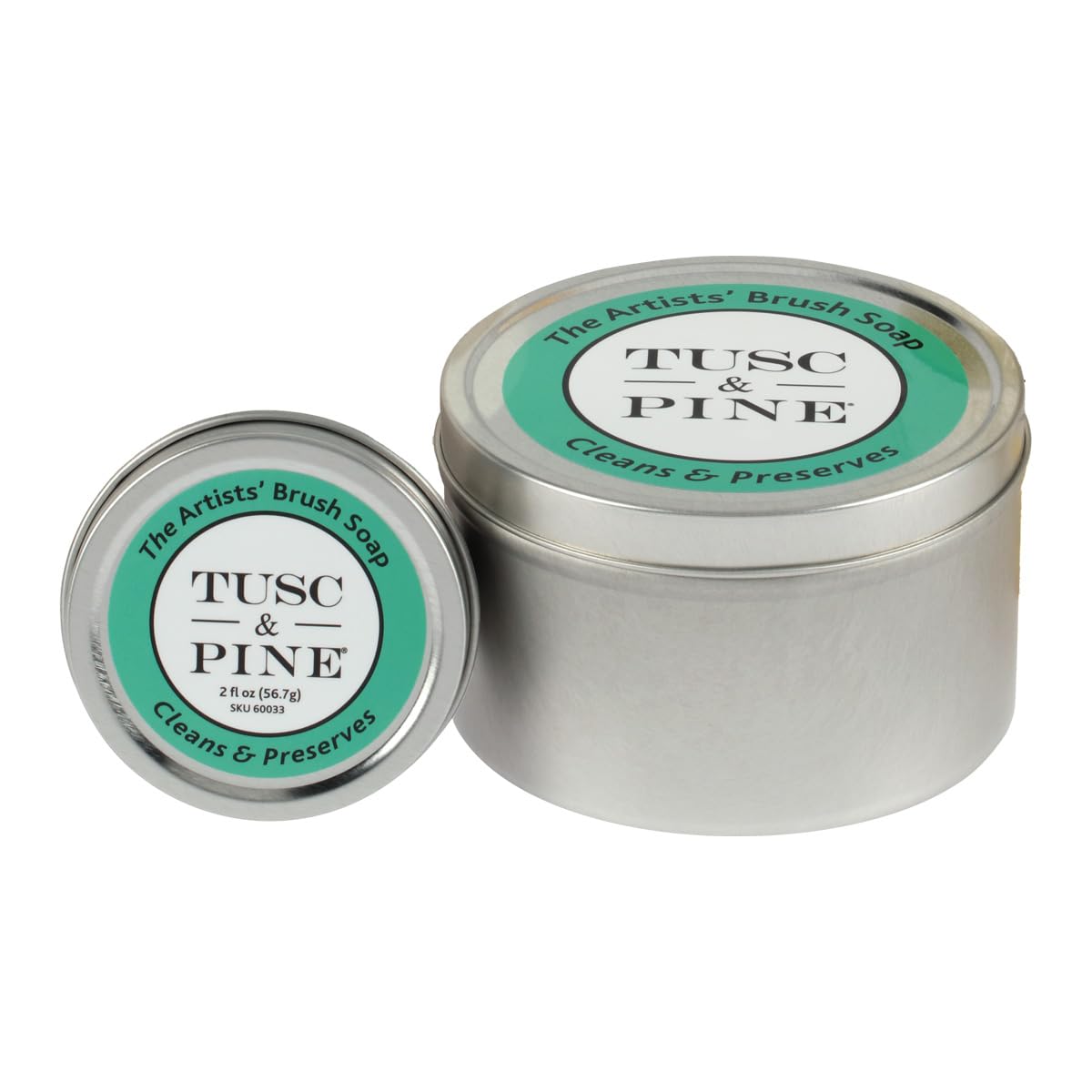 Tusc &amp; Pine The Artists' Brush Soap - 2oz and 12 oz Set - Plant-Based Brush Cleaner, Oil, Acrylic, Watercolor Paint - Nourishes Bristles; Made in North Carolina; Alkali Soap, Gentle Pine Fragrance