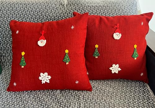 Set-of-2-Winter-Cushion-Covers-X-Mas-Pillow-Covers-Red-Santa-Throw-Pillow-New-Year-Gifts-Holiday-Decor-Size20x20inch Set of 2 Winter Cushion Covers X Mas Pillow Covers Red Santa Throw Pillow New Year Gifts Holiday Decor Size20x20inch