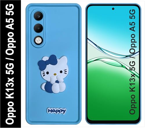Image of Silicone Back Cover Case for Oppo K13x 5G / Oppo A5 5G | Cute Fun 3D Happy Kitty Design Silicone Case | Camera Protection Bump | Shockproof Back Cover Case for Oppo K13x (Sky Blue)