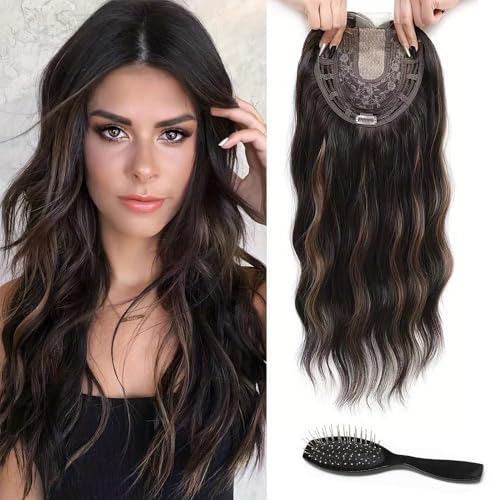 FFWTPY Wellenförmiges Haarteil Topper Set Clip Haarteile Haarverlängerung Echthaar Optik Haarverdichtung Locken Perücke Haarteil