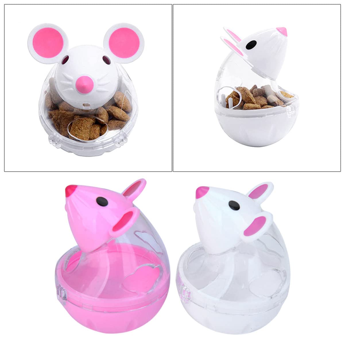 Happyyami 6piezas Comedero Interactivo para Gatos Dispensador De Snacks Forma De Ratón Juguete De Tumbler para Mascotas Diseño De Filtración De Comida y Rojo