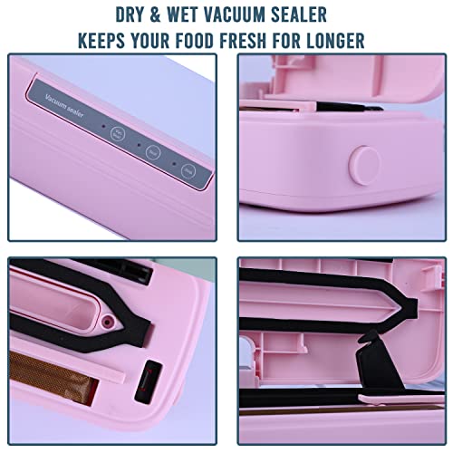 Image of Oriley QH-66-P Portable Vacuum Sealer Machine Air Sealing System Compact Design for Food Preservation with Buzzer Sound Bag cutter (Pink)
