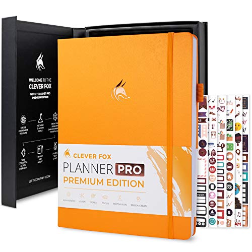 Clever Fox Planner Pro Premium Edition â€“ Luxurious Weekly & Monthly Planner + Budget Planner Organizer for Productivity & Reaching Goals, Undated, A4 Hardcover + Keepsake Box, Lasts 1 Year, Amber Yellow