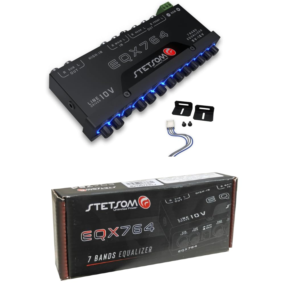 Genérico Kit Set para Stetson EQX764, 1 Ecualizador preamplificador de 7 Bandas, Ecualizador, Crossover, ultradelgado, Listo para Auto, 1 Unidad + Accesorios Gratis