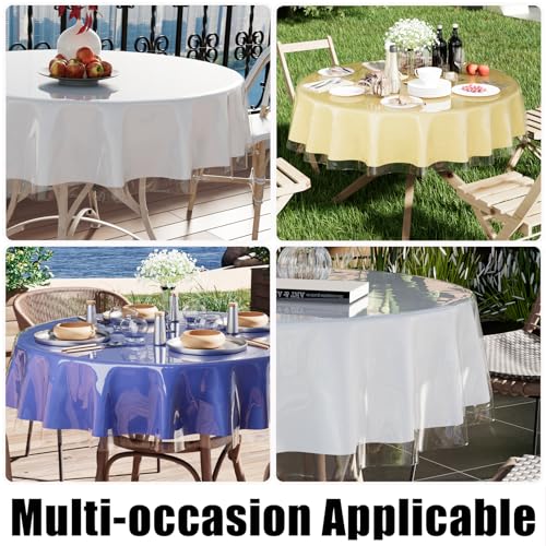 Image of Smiry Round Table Cloth 60 Inch, Waterproof Wipeable Vinyl Tablecloths Protector, Oil Spill Proof Plastic Table Cover for Dining, Picnic, Camping, Outdoor, Clear