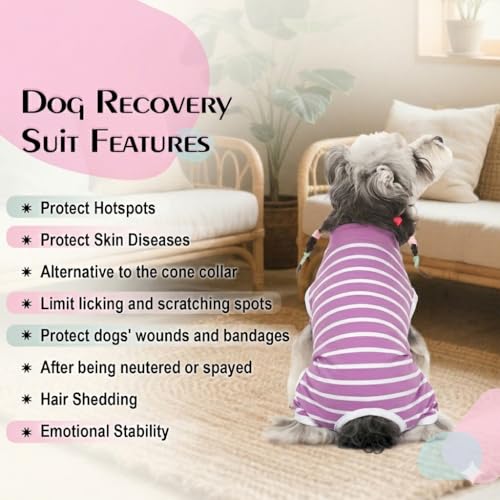 Image of Dog Surgery Recovery Suits, Sleeveless Dog Recovery Suit Female, E-Collar & Cone Alternative Surgical Suit for Small and Medium Dogs After Surgery, Striped Dog Onesie Pajamas