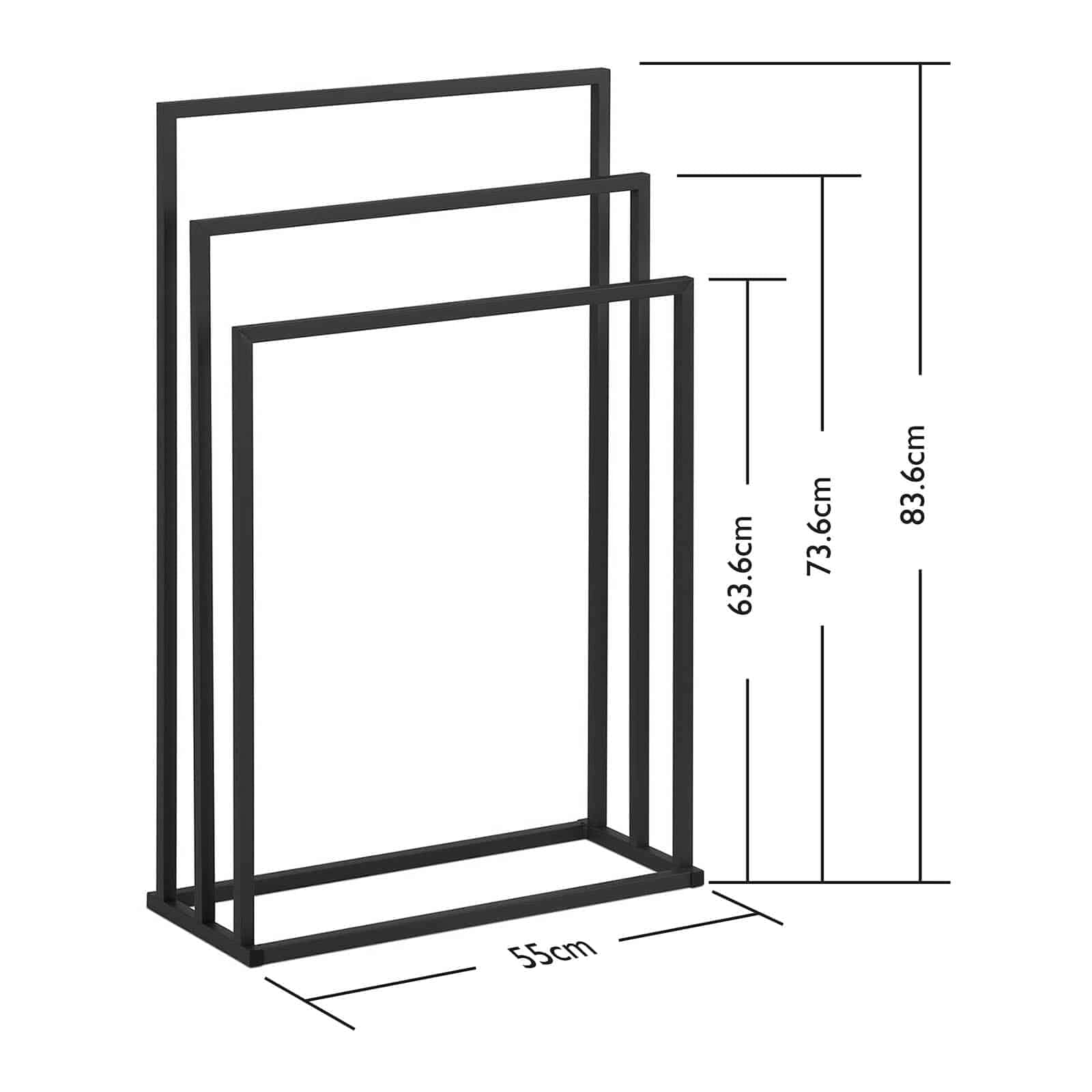 Physa Porte-Serviette sur Pied en Acier 3 Barres (3 Barres, Largeur 55 cm, Capacité de 6 kg, Noir)