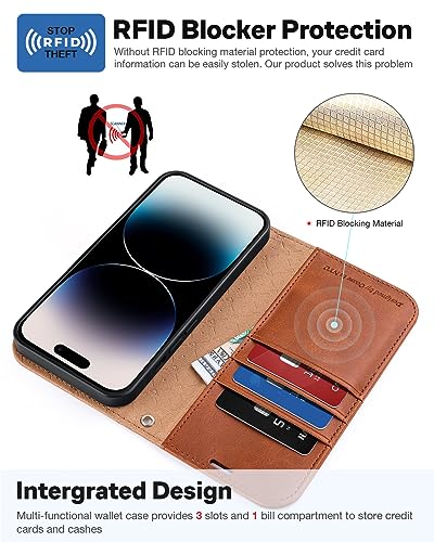 OCASE for iPhone 15 Pro Max Case Detachable Wallet Case with Card Holder, [2 in 1] PU Leather Flip Folio Case with RFID Blocking Stand Shockproof Phone Cover 6.7 Inch, Brown - Thumbnail 6