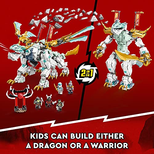 NINJAGO Zane 71786 Drago di ghiaccio Creature 71786 giocattolo drago 2 in 1 con personaggio guerriero, kit da costruzione per bambini con 5 personaggi - Lego - Immagine 2
