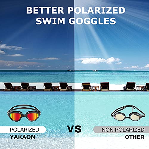 YAKAON G1 Polarized Swimming Goggles, Wide View Swim Goggles Anti-Fog for Men Women Adult, A9-Polarized-BlackRed - Image 2