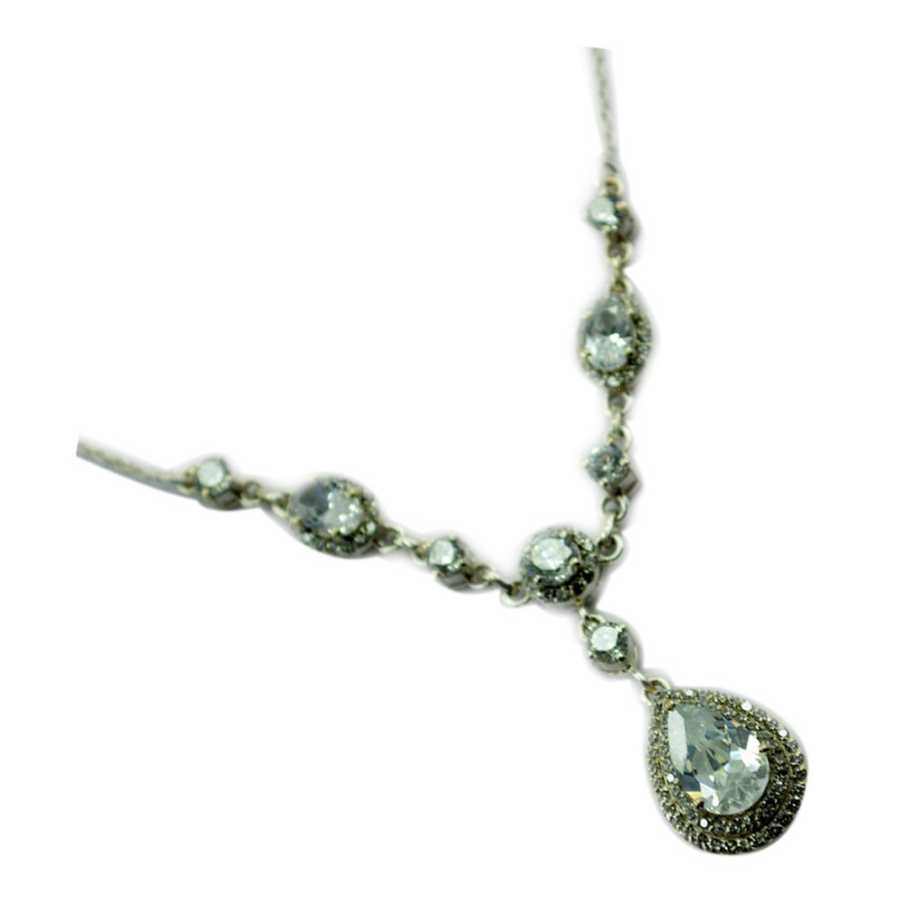 Collar Larial de circonita cúbica blanca para mujer, regalo de plata de ley con forma de pera curativa de chakras, corte facetado, Piedra, Circonita blanca