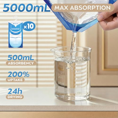 Image of Moisture Absorbers 20 Pack Fragrance Free, Hanging Closet Dehumidifier Bags, Humidity Absorber, Compact Eliminates Odors for Car, Bathroom, Bedroom, Basement, 9.8OZ