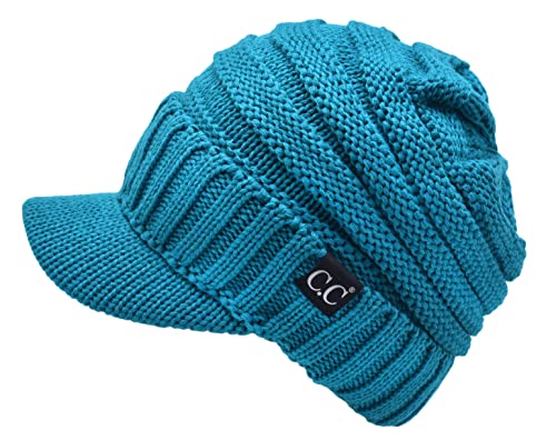 Image of C.C Trendy Warm Oversized Chunky Soft Oversized Ribbed Slouchy Knit Hat with Visor Brim
