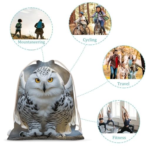 Snow Owl Drawstring Backpack - Canvas Sports Gym Sackpack, Lightweight String Bag for Beach & Travel3