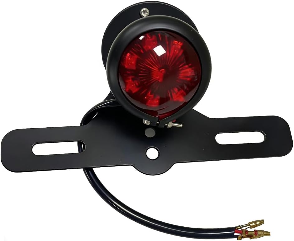 Motorcycle Tail Light with Bracket, Round Motorcycle Brake Stop Light Rear Lamp 12V for Motorbike Bobber Chopper Scooter Custom Cafe ATV (Black Red shell)