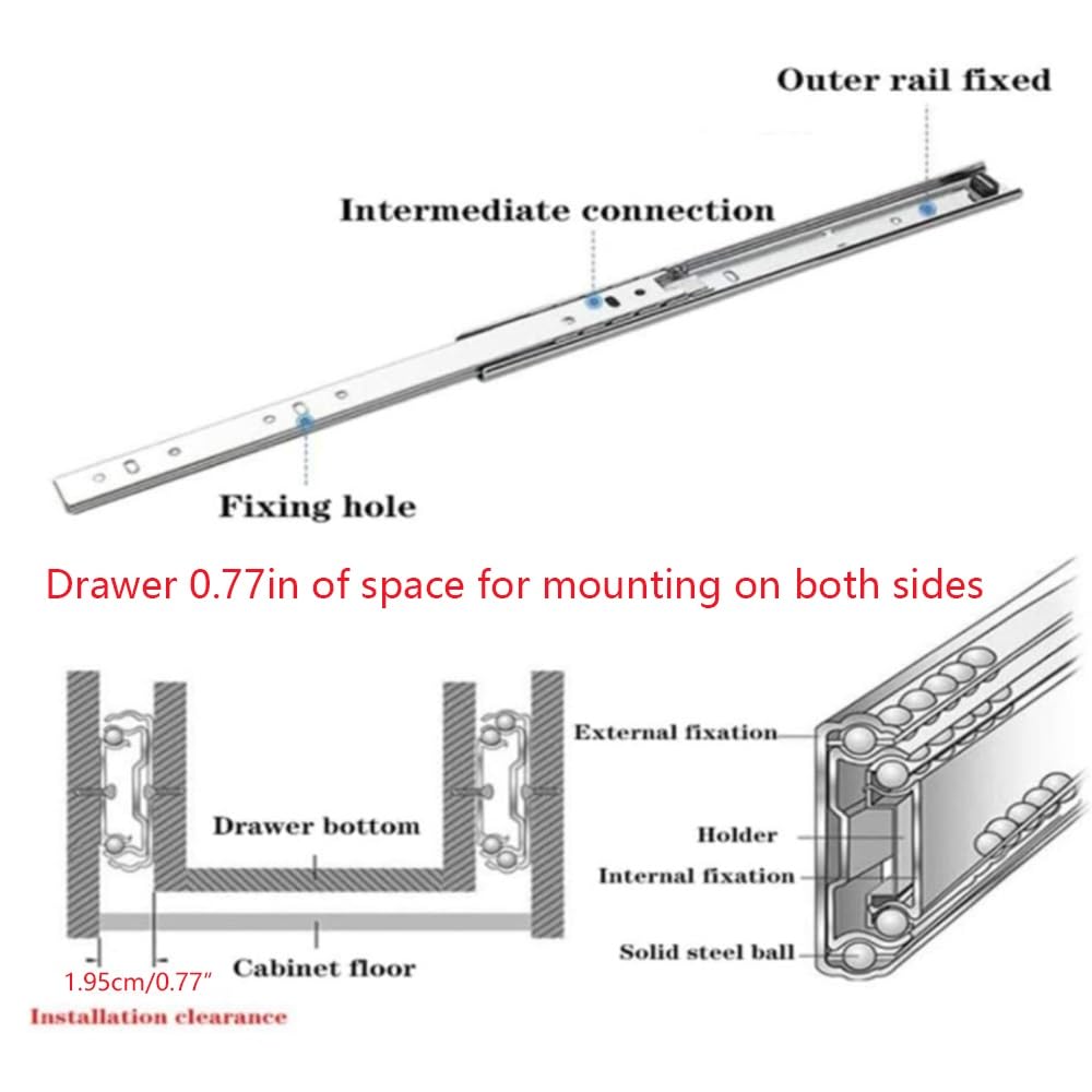 Guide per cassetti per carichi pesanti, Guide for cassetti con montaggio laterale ad estrazione totale nascosta in acciaio industriale 68 kg 35-145 cm lisce(105cm(42in))
