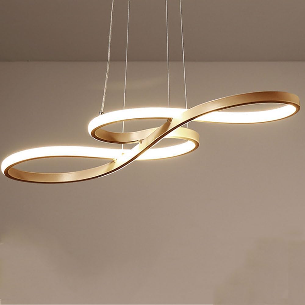Large Gold Kitchen Island Chandelier Mid Century Modern Spiral LED Ceiling Pendant Light Fixture Curved Foyer Pendant Lighting Modern Line Dining Room Hanging Lamp for Bedroom Dining Table