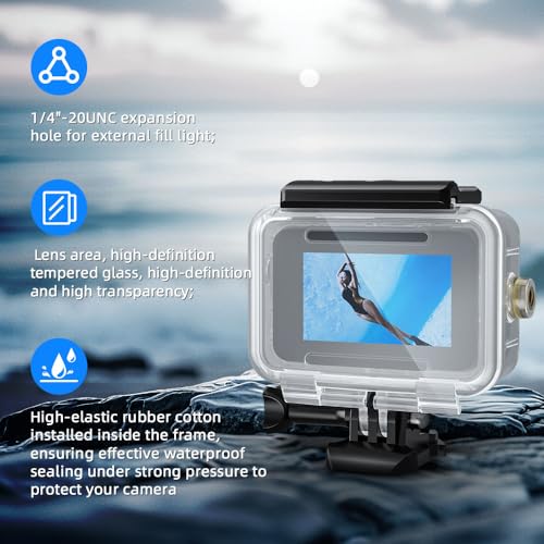 Image of Waterproof Case for DJI Action 4 /5 /6, 60M Underwater Housing with Tempered Glass Screen, PC Material Diving Protective Case with Mount Adapter (YH-DJI-6)