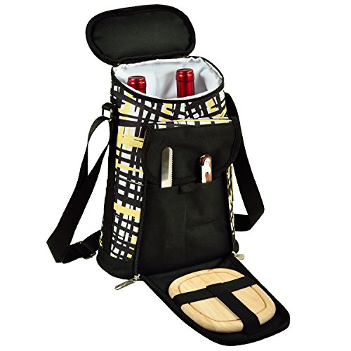 Picnic at Ascot Personalized Monogrammed Stylish 2 Bottle Insulated Wine Tote Bag with Cheese Board, Knife and Corkscrew