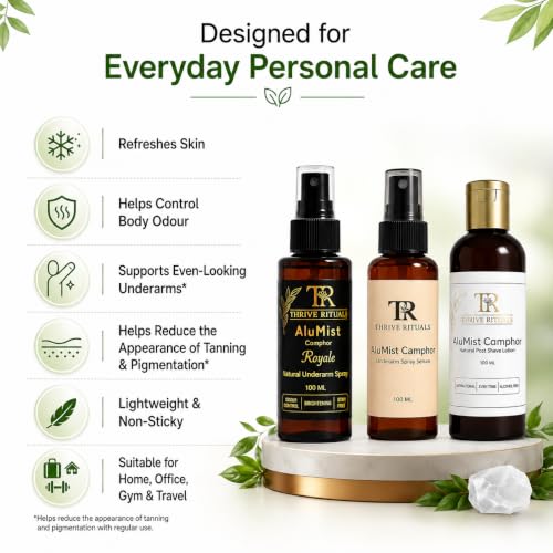 Image of AluMist Family Value Pack | Royale Camphor Natural Underarm Spray + Camphor Underarm Spray Serum + Camphor Post Shave Lotion | Complete Personal Care Combo | 100ml Each | Pack of 3