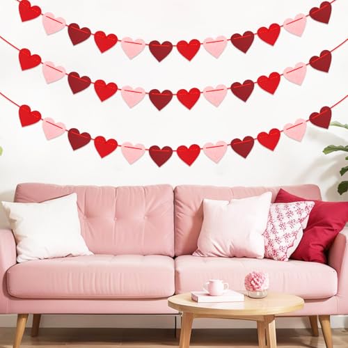 Image of Galentines Party-Decorations Valentines Day Heart-Garland - 52ft Burgundy-Red Rose-Gold Streamers Paper Banner, Anniversary Baby Shower Wedding Hanging Decor Hugfond