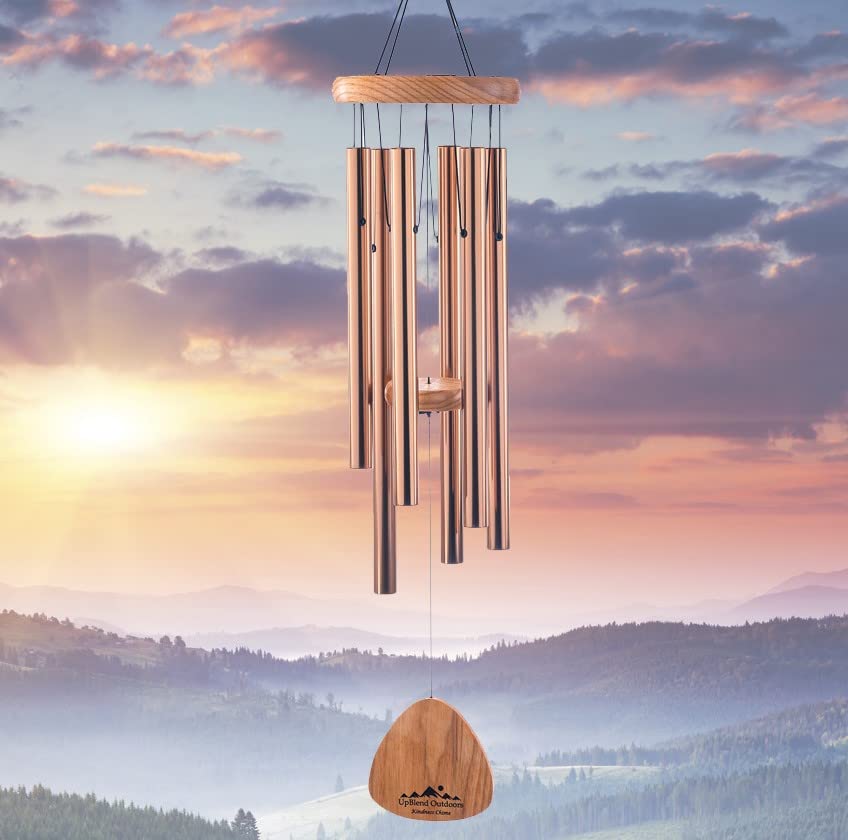 Photo 1 of UpBlend Outdoors, Wind Chimes with an Engraved Rock, Wind Chimes for Outside Unique, Unique Wind Chimes Outdoor, Windchimes Outdoor, Windchime for Outdoor, Outdoor Wind Chimes, 29", Bronze Bronze Coated Aluminum 29"
