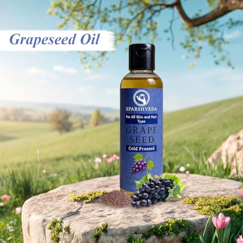 Image of Grapeseed Oil | 100% Pure Cold Pressed Carrier Oil for Glowing Skin & Strong Hair | Non-Greasy Moisturizer, Reduces Acne Scars & Wrinkles | 120 ml
