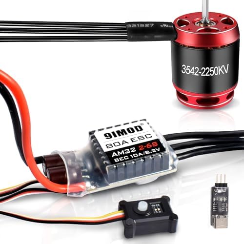 Outrunner Brushless Sensorless Motor ESC Combo, AM32 80A Brushless ESC Kit for Axial SCX10 TRX-4 TRX-6 RC Crawler Truck Off-Road Car, 1/8 1/10 Scale RC ESC w/USB Linker Speed Control Programming