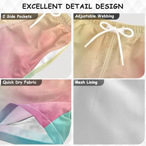 Pigsaly Boys' Swim Board Shorts Teal Rainbow Gradient Boy's Swim Trunks Kids Swimwear 2T3