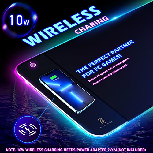 Magloop Wireless Charging Rgb Mouse Pad 10W, Led Mouse Pad With Wireless Charging For Gaming, Gaming Keyboard Pad With 10 Light Modes And Non-Slip Rubber Base(800X300X4Mm) #TOP1