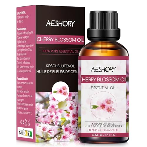AESHORY Aceite Esencial de Flor de Cerezo 50ML, Natural Aceite de Flor de Cerezo, Aceites de Fragancia Aromaterapia Premium para Humidificador, Masaje, Baño, Cuidado la Piel, Relajación y Calma