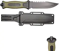 Faca de Sobrevivência com Bainha Rígida e Lâmina Preta, Cabo Emborrachado