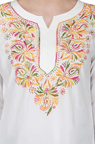 Image of Vahson Designer Hand Lucknowi Chikankari Embroidery Cotton Short Kurti for Women /Girls