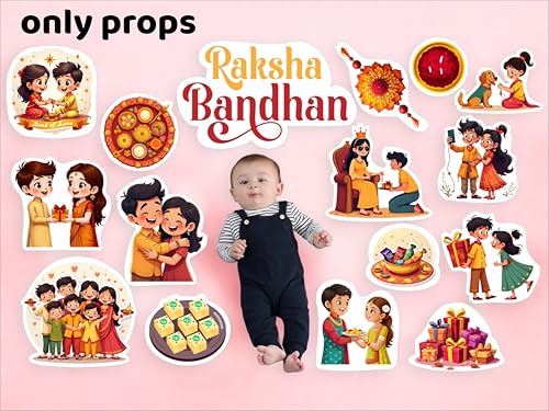 Image of TodFod Raksha Bandhan Photo Booth Props for Kids & Family | 20+ Festival Theme Cards for Photoshoot | Rakhi Celebration Decorations | 250 GSM Cardstock, Colorful Party Props