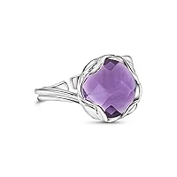 Vista 1 de 925 Sterling Silver Natural Amethyst Ring - Vintage Style Aquarius February Birthstone, Genuine Purple Gemstone Adjustable Ring - Handmade Jewelry