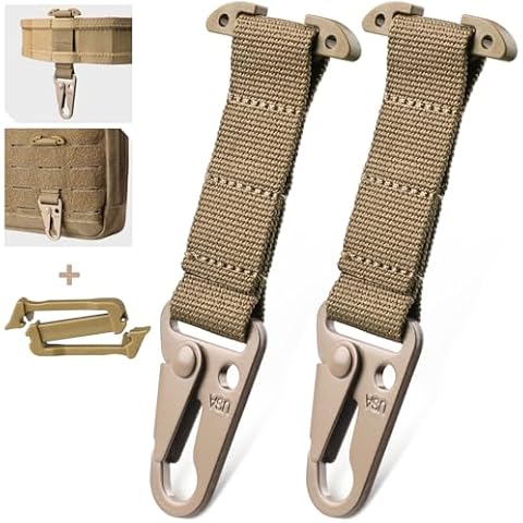LIVANS Tactical Gear Clip Molle Belt Clip Tactical Clash Hook T- Mount Molle Webbing Battle Belt Clip Molle Bag Key Clip for Plate Carrier Duty Belt Molle Panel Backpack Accessories, Include Z-Buckle Cover