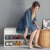 TLweinuo Shoe Storage Bench, Entryway Shoe Bench with Leather Cushion Seat and Drawer, 2 Tier Wooden...