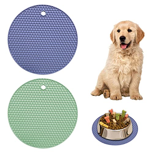 Helweet Tapis Gamelle Chien, Tapis de ?Lèche Chien, Aliment Chien Placemat, Chien de Lécher Coussin, Tapis de Leche Chien, Silicone Tapis à Lécher, Alimentaire éTanche Mat, pour Chien Chat, 2 Pièce Cover