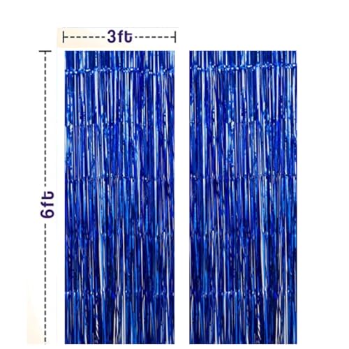 Image of 3 ft X 6 ft Blue Metallic Tinsel Foil Fringe Curtains for Anniversary Parties, Birthday Party or Any Other Celebration (2pc Blue Metallic Tinsel Foil Fringe Curtains)