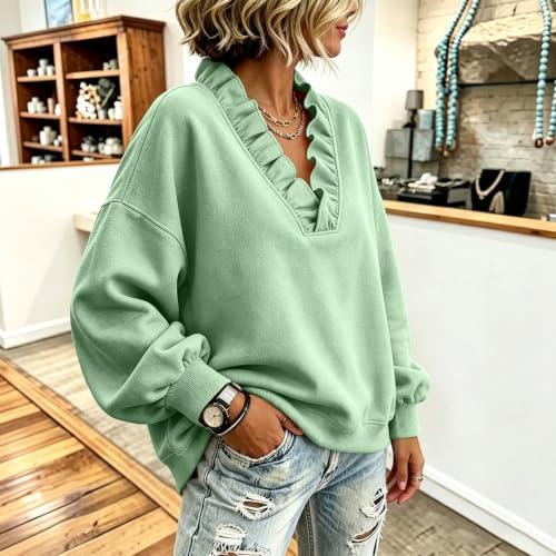 SdGgsgv Ruffle Oversized V Neck Sweatshirt for Women Cute Trendy Pullover - image 3
