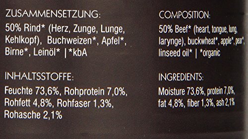 Herrmanns Bio Hundefutter Rind Menu 1 mit Buchweizen, Apfel, Birne 800 g, 6er Pack (6 x 800 g)