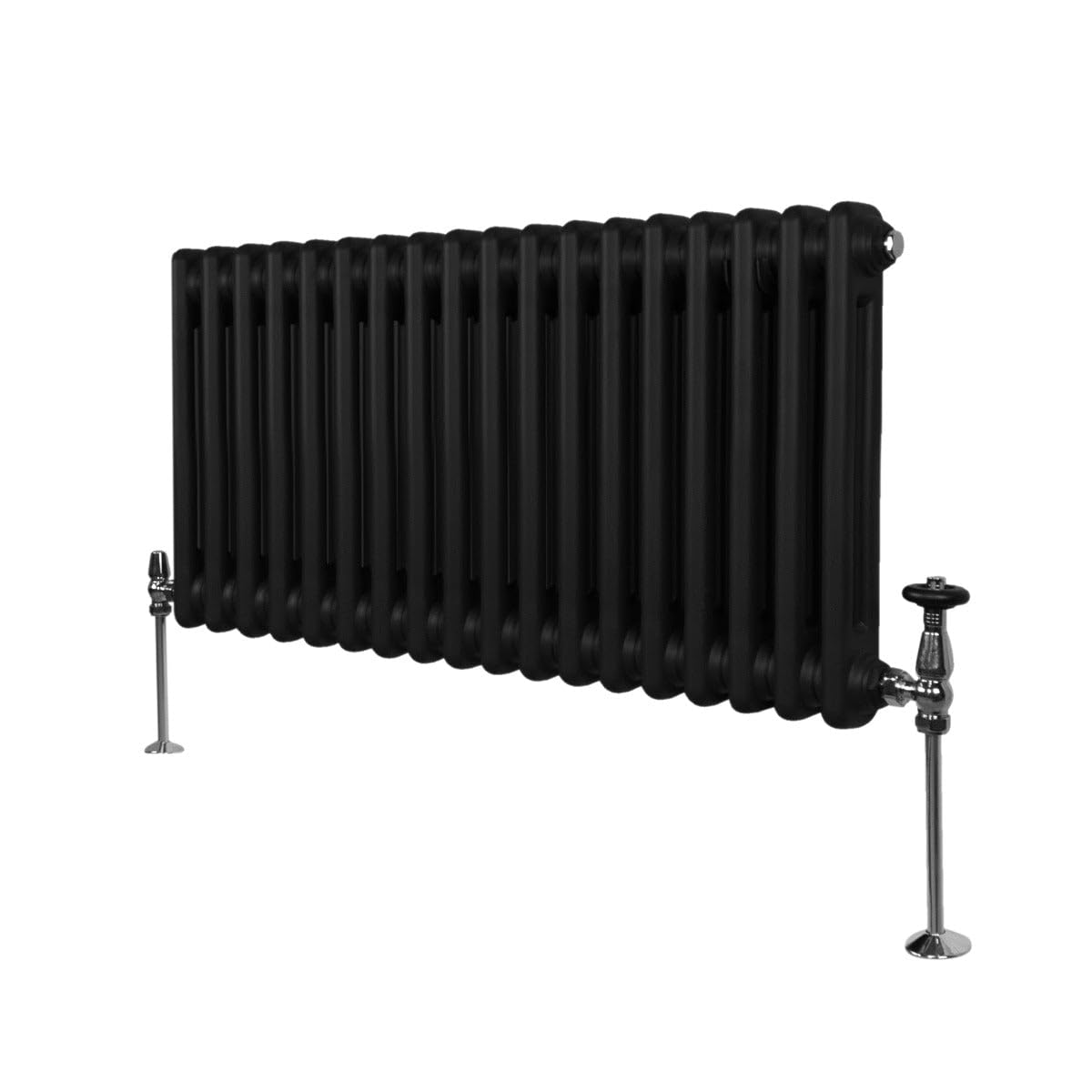 Radiador Tradicional Horizontal de 2 columnas 300mm x 832mm | Negro Mate | Acero | Montado en pared | Kit de fijación y soportes + Cepillo de limpieza GRATIS | Calefacción estufa calefactor