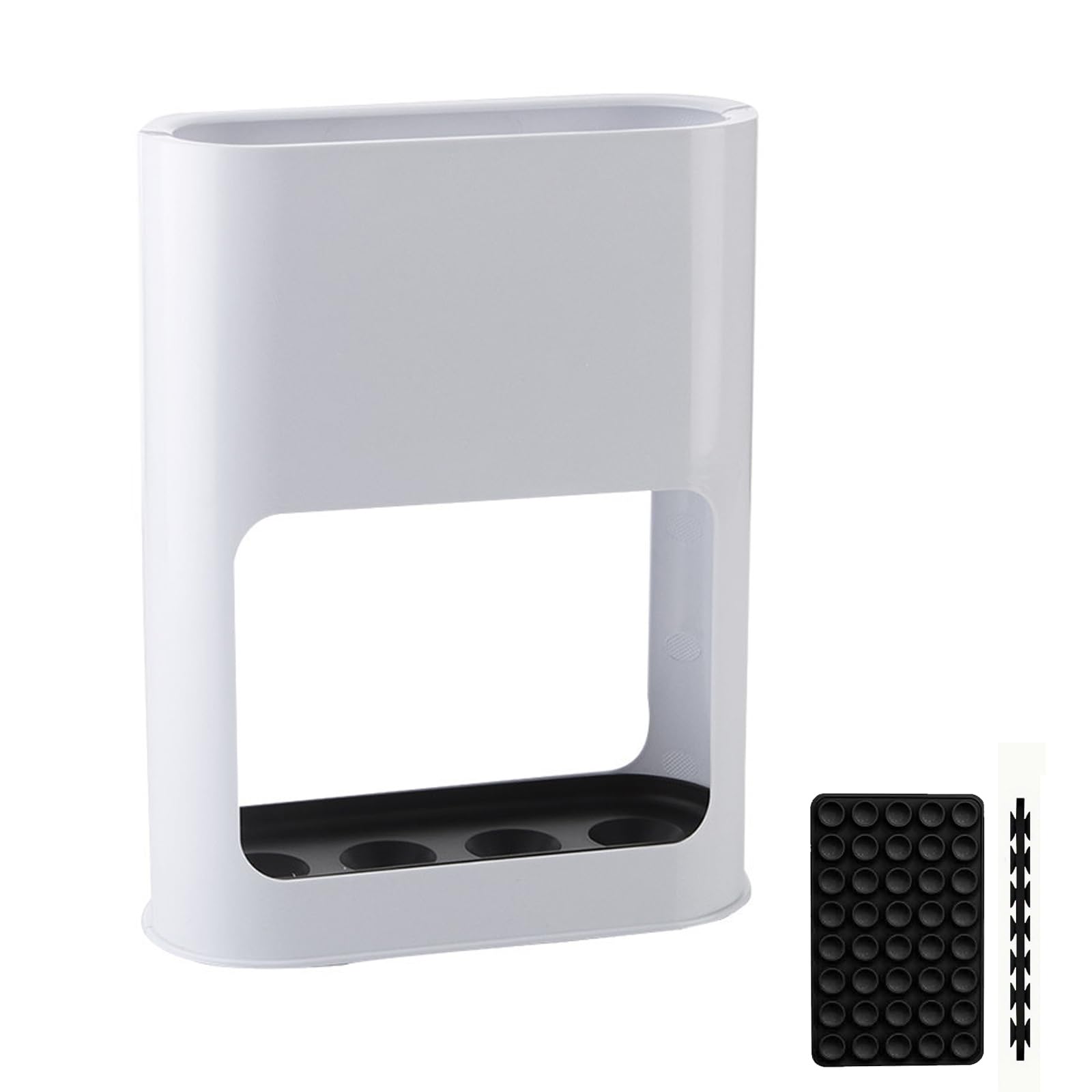 Porte-parapluie blanc avec ventouse silicone anti-basculement bac égouttement amovible 4 fentes