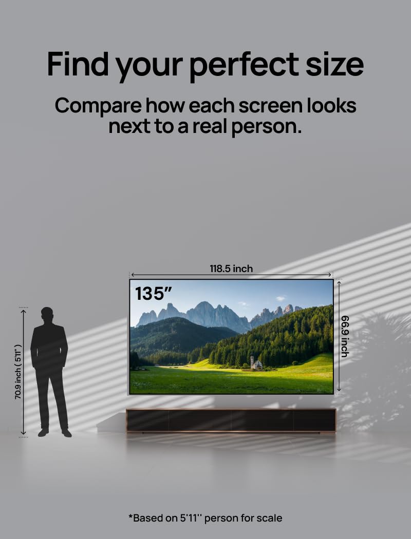 AWOL VISION 135-inch Projector Screen Fixed Frame, 1.3 dB Peak Gain, The Perfect Combo with LTV-2500, 80% Picture Quality Improved, 4K / 8K Ultra HD, Active 3D Wall Mount Projector Screen, MW-135