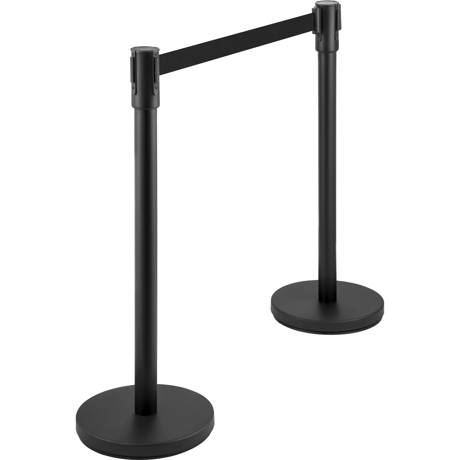 VEVOR Absperrpfosten Kunststoff Pfosten Personenleitsystem Absperrung 8-tlg. (vierpaarig) einziehbarer Gurt, schwarze Crowd Control Barriere mit Metallsockel für Flughäfen Ausstellungsräume