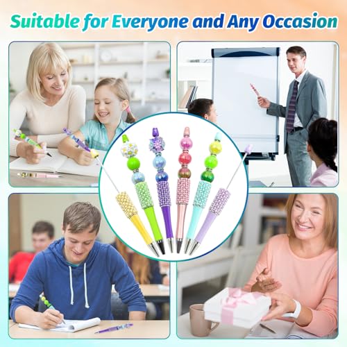 Image of 75 Pcs DIY Diamond Beadable Pen Kit - 25 Plastic Rhinestone Beaded Pens Bulk with Refills & Bags - Fancy Cute Glitter Pens for Crafting, Students & Teachers - School Supplies (Candy color)